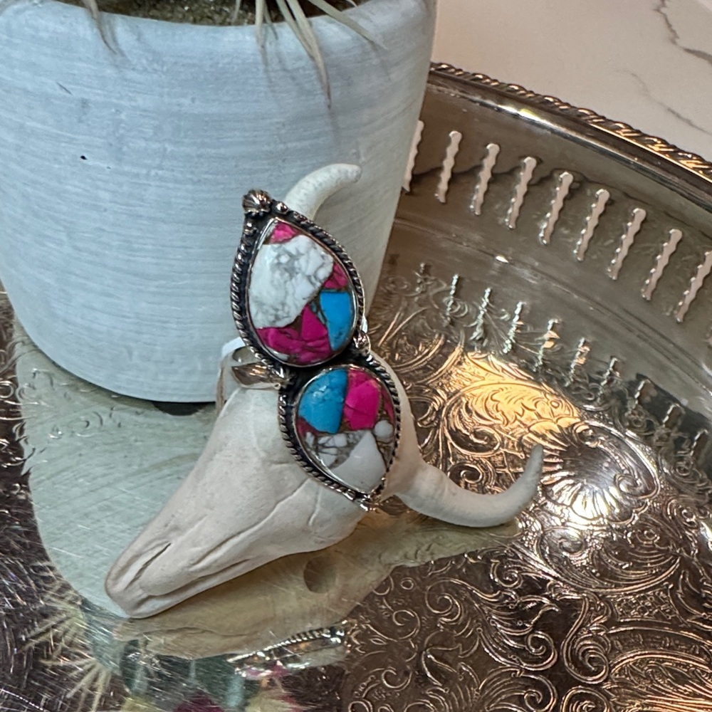 Cotton Candy Turquoise and Sterling Silver Ring size 8